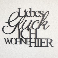 Wandbild Wohndeko Liebes Glück ich wohne hier MDF Wand Deko Poesie Handmade