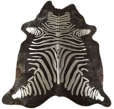 KUHFELL STIERFELL SCHWARZ SILBER MIT ZEBRA PRÄGUNG 220 x 180 cm