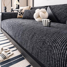 3 Sofabezug Chenille weich universell 1-4 Sitzer Ecksofa dunkelgrau