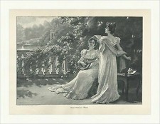 Gemälde von Hans Volkmer: Duett Gitarre Notenblatt Antike Park Holzstich C 2739