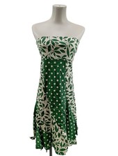 PEPE JEANS schulterfreies Kleid Damen Kleid Gr. DE 40 grün-weiß Casual-Look