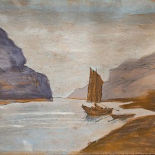 Segelboot Berglandschaft Fluß unbekannt Gouache Malpappe 20. Jahrhundert