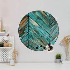 banjado Magnettafel schwarz Motiv rund Pinnwand magnetisch Altes Holz Blau