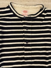 Nigel Cabourn x Armor Lux Pullover, Knopfleiste, Blau Weiß gestreift, Größe S