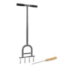 Wiltec Hand Aerifizierer Stahl Handaerifizierer T-Griff 4 Zinken Rasenlüfter