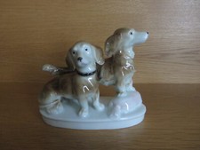 Dackel Teckel Hund zwei Hunde Hundegruppe Tierfigur Porzellan Porzellanfigur