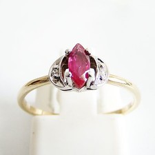 Ring Gold 333er 8 kt Rubin Diamanten Navette Goldringe bicolor