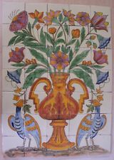 Mural, Fliesenbild, Wandbild  5x7 - Florales Arrangement in Vase, Blumen u.Vögel