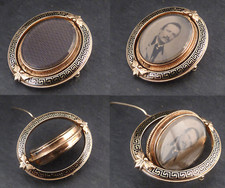 Rarität Antikes 14kt Gold Biedermeier Medaillon Brosche mit drehbarem Mittelteil