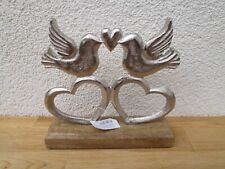 Aufsteller Taubenpaar Herz Vögel auf Fuß, Alu, Mango, silber, kl., ca. 18cm Deko