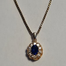 antike Kette + Anhänger - golden - blauer + klare Steine Stempel/Punze Nachlass