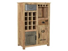 Highboard Pune Holz Metall Mix rustikal grau weiß Weinschrank Kommode Weinregal