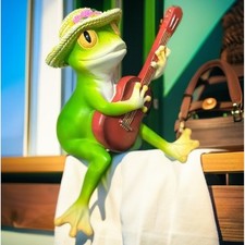 Harz Schaukel Frosch spielen Gitarre Dekoration für Garten Balkon oder Terrasse