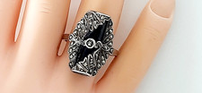 ART DECO ° SILBER RING ° 925 / ooo ° ONYX / Markasiten ° Antikschmuck °
