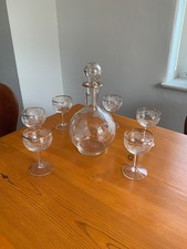 Antik  Goldrand Likör Gläser und Karaffe Set 1 Karaffe und 6 Gläser 