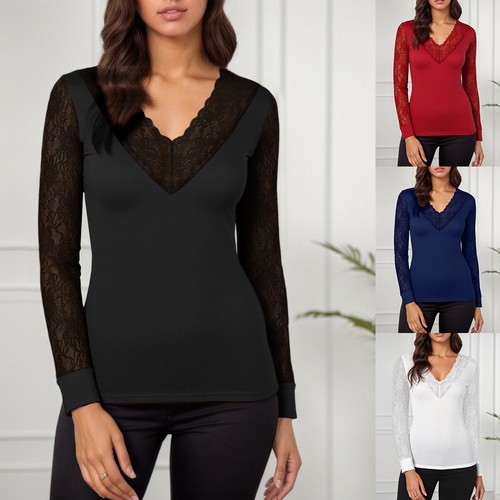 Sexy damen spitze neck shirt - v-neck,