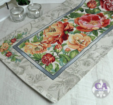 #11141 Tischläufer Tischdecke Gobelin Bauernrose Blumen Edel Germany Landhaus