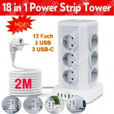12 Fach Steckdosenleiste Tower Mehrfachsteckdose EU-Stecker 6 USB Steckdosen