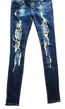 KouCla Mädchen Damen Denimhose Jeanshose Blau Risse Fetzen Jeansblau Gr. S/34