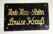 altes Schild aus Glas, Mode-Nass-Salon Louise Krauß, ca. 35 x 22 cm, #B588