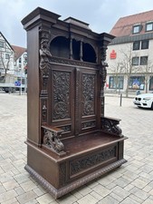 Truhenbank  Sitz bank Kirchenbank mit Türen Bücherschrank  Truhe Rarität Um1870