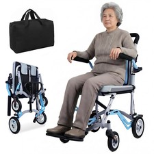 Rollstuhl für Erwachsene, Ultraleichter Blauer Faltbarer Tragbarer Reisestuhl