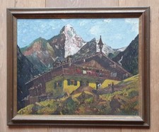 Ölbild mit Rahmen  Berge mit