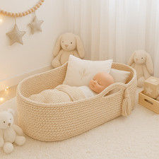 Moseskorb handgehäkelt Beige