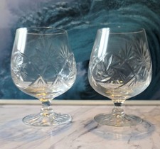 Paar Kristallbrand/Cognac Schnapsel mit Pinwheel/Davidstern Muster 