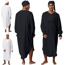 Herren Nachthaube Retro Nachthemd Pajama Langarm Robe Schlafanzug Hauskleidung,