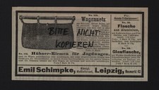 LEIPZIG, Werbung 1903, Emil Schimpke Hühner-Riemen für Jagdwagen Wagennetz