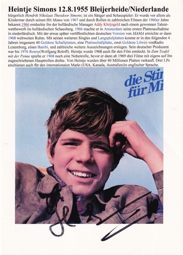 Autogramm heintje simons - autogramm,