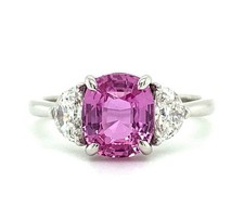 950 Platin 0,80 ct echter Diamant Damen Trilogie Ring rosa Saphir Größen 7 8