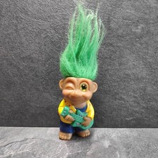 Vintage Troll Mit Gitarre & Grünen Haaren Zwinkert Ca. 8cm Groß (Ohne Haare)