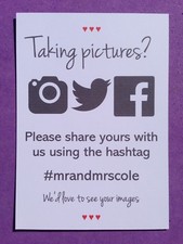 12 x # Hashtag Social Media Hochzeit Kamera Karten Schild Foto Uploads