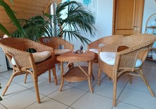 Korbmöbel Set 5 teilig, 4 Stühle mit Auflagen(!) + Tisch, top Zustand