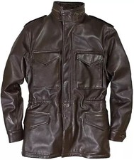Herren Echtleder Jacke Biker Style Echt Lammleder Braun Feldleder Mantel
