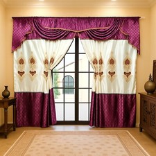 Verdunkelungsvorhang Barock Gardine Blickdicht mit Querbehang Set Perde Bordeaux