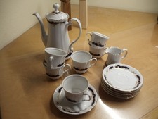 Mitterteich Bavaria Kaffeeservice  6 Personen blau gold Porzellan Kanne Set
