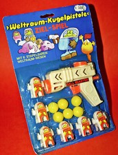WELTRAUM KUGELPISTOLE MIT 6 STAPELBAREN ALIENS WELTRAUMWESEN 1970er SPACE GUN