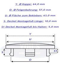 4 Nabenkappen Nabendeckel ohne Logo - Außen 64,0 Innen 57,0 mm für VW - Ronal