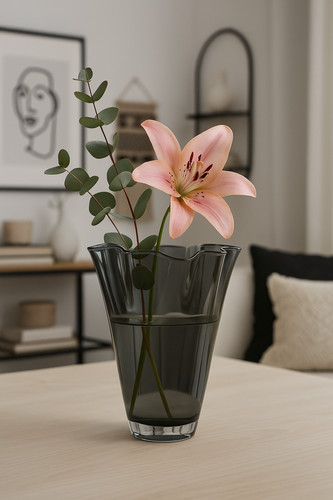 Vase glas gewellt grau - vase,
