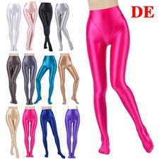 DE Damen ÖL Glanz Strumpfhose Glänzende Hose Nahtlose Glatte Leggings Tights