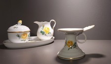 MEISSEN, Kerzenständer, Dekor Gelbe Rose mit Goldrand