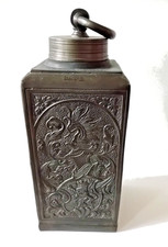 Antike 4-eckige Zinnflasche um