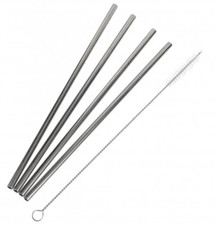 4x Trinkhalm EDELSTAHL + 1 Bürste Strohhalm WIEDERVERWENBAR
