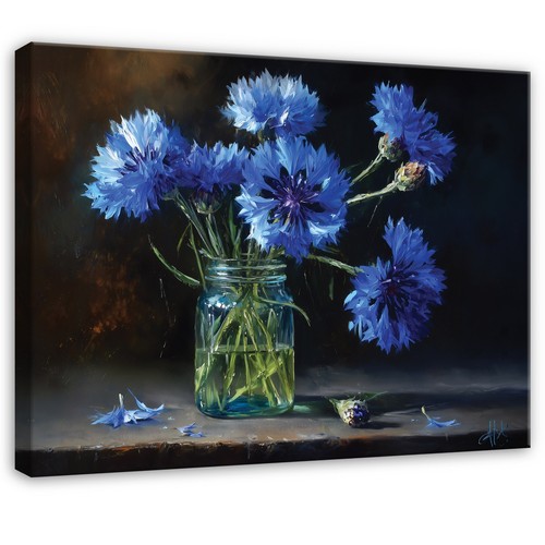 Leinwand blumen blau - blau, natur