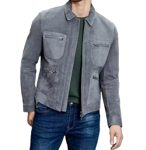 Lederjacke herren grau - grau, 100%