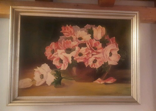 ölbild 50er signatur - , blumen