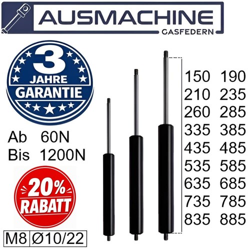 Gasdruckfeder länge 235mm - länge,